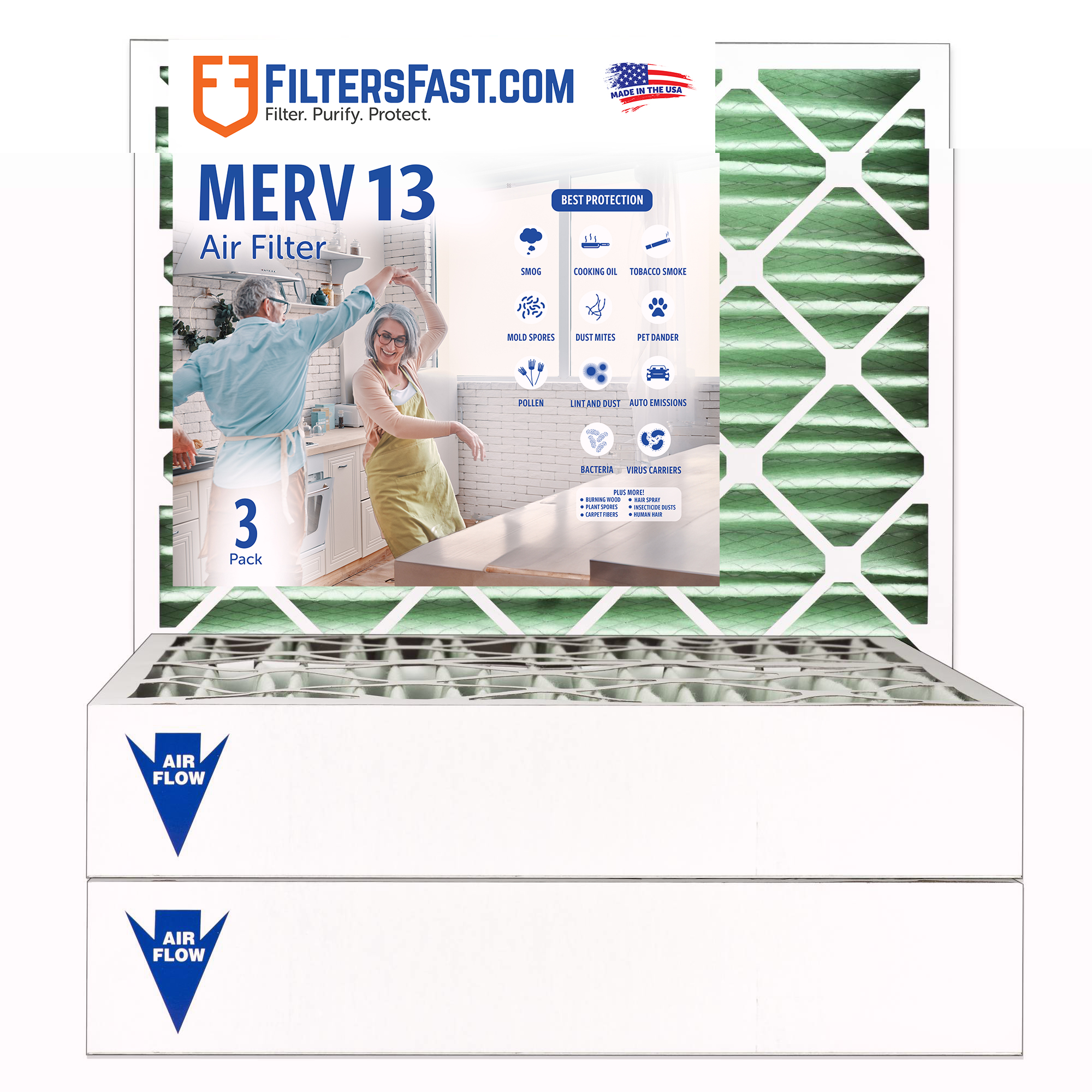 4" MERV 13 Furnace & AC Air Filter by Filters Fast® - 3-Pack